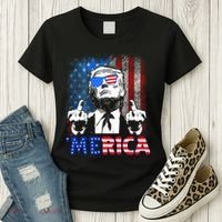 Funny Trump 4th Of July Merica American Flag Sunglasses Women's T-Shirt thumb 3