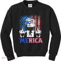 Funny Trump 4th Of July Merica American Flag Sunglasses Kids Sweatshirt thumb 0