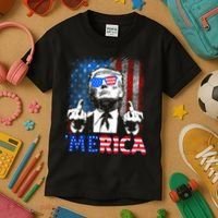 Funny Trump 4th Of July Merica American Flag Sunglasses Kids T-Shirt thumb 3