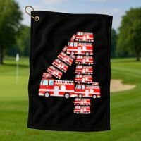 Fire Truck 4th Birthday Boy 4 Year Old Firefighter Golf Towel thumb 1