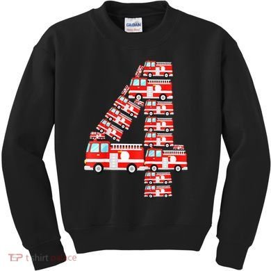 Fire Truck 4th Birthday Boy 4 Year Old Firefighter Kids Sweatshirt