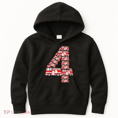 Fire Truck 4th Birthday Boy 4 Year Old Firefighter Kids Hoodie