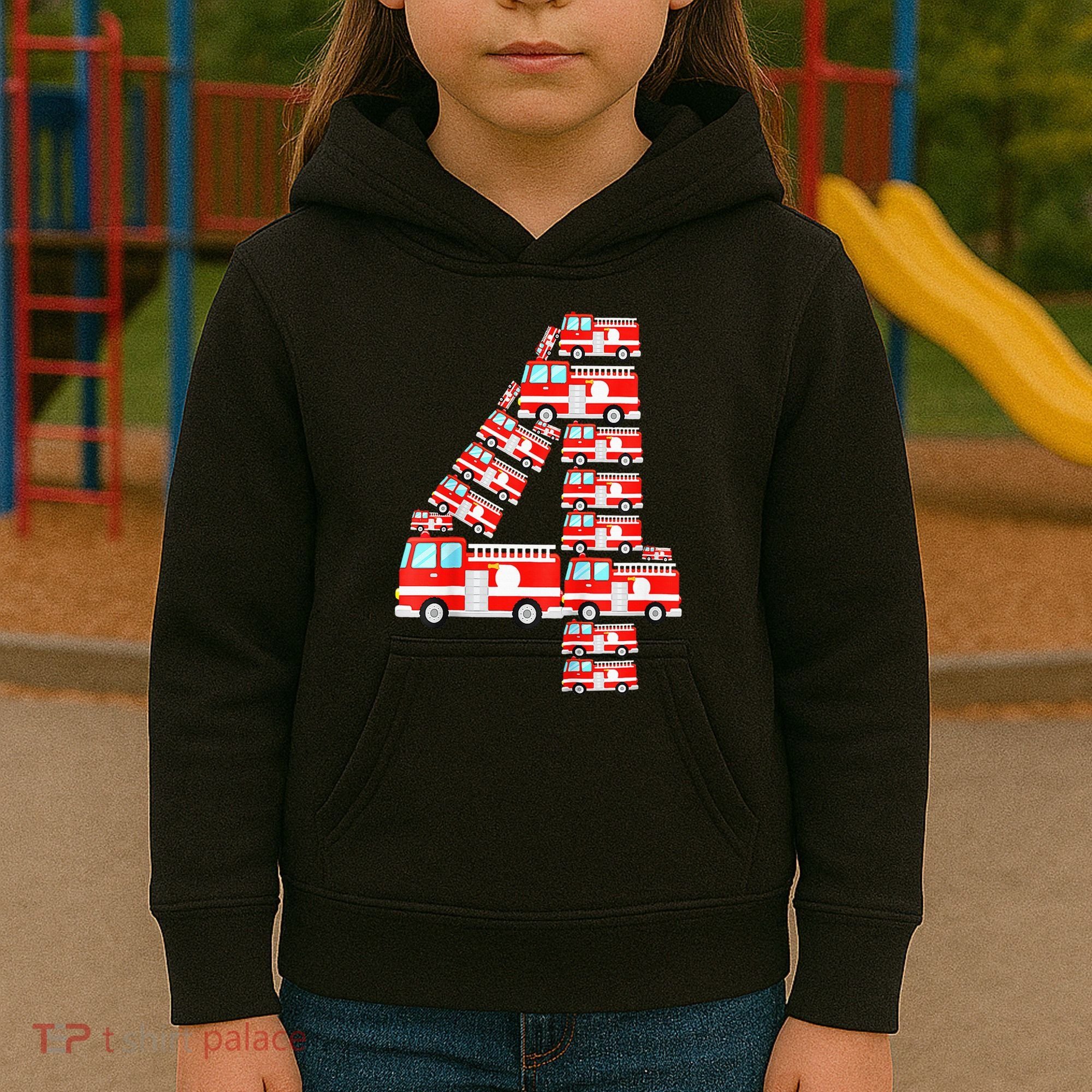 Fire Truck 4th Birthday Boy 4 Year Old Firefighter Kids Hoodie