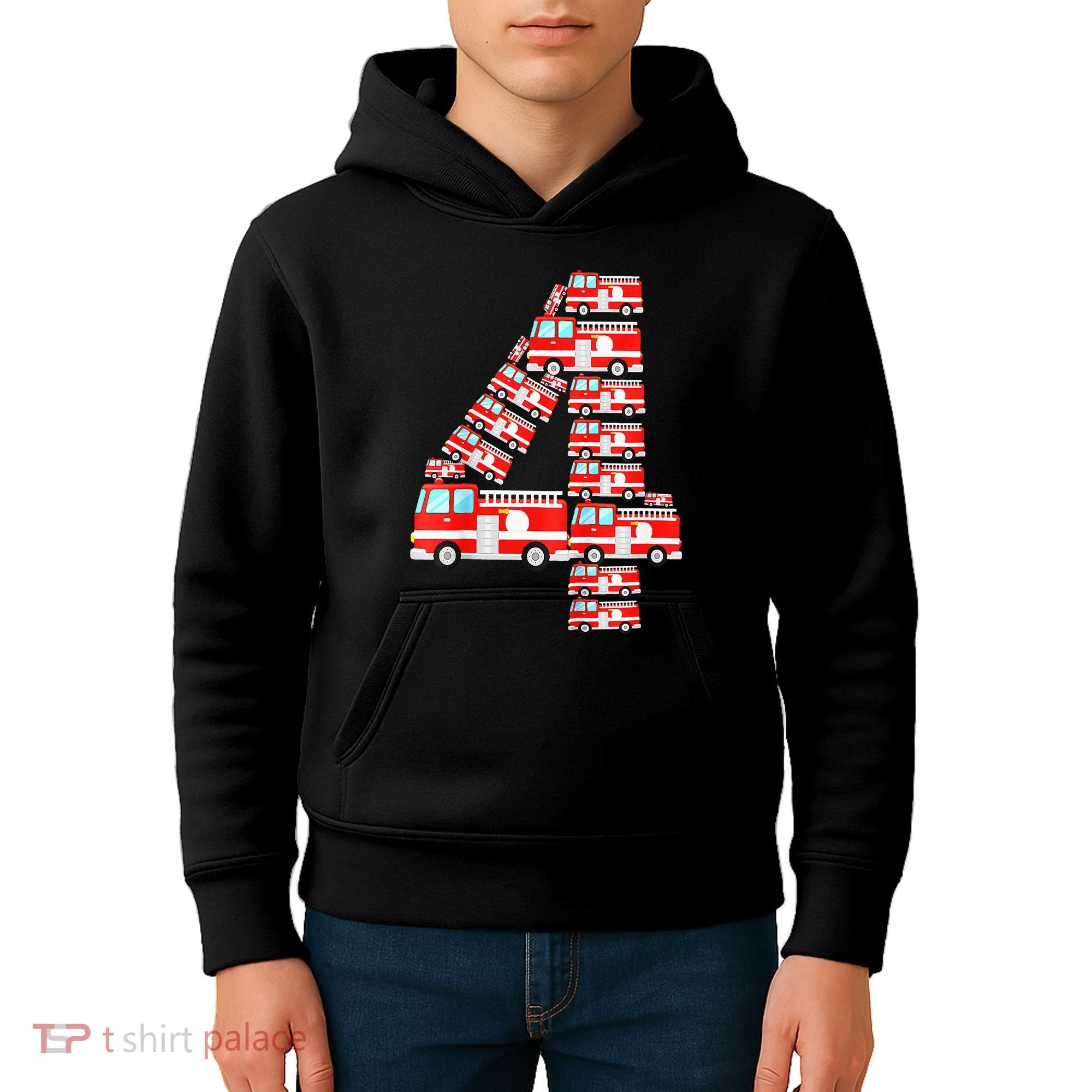 Fire Truck 4th Birthday Boy 4 Year Old Firefighter Kids Hoodie