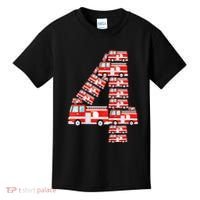 Fire Truck 4th Birthday Boy 4 Year Old Firefighter Kids T-Shirt thumb 0
