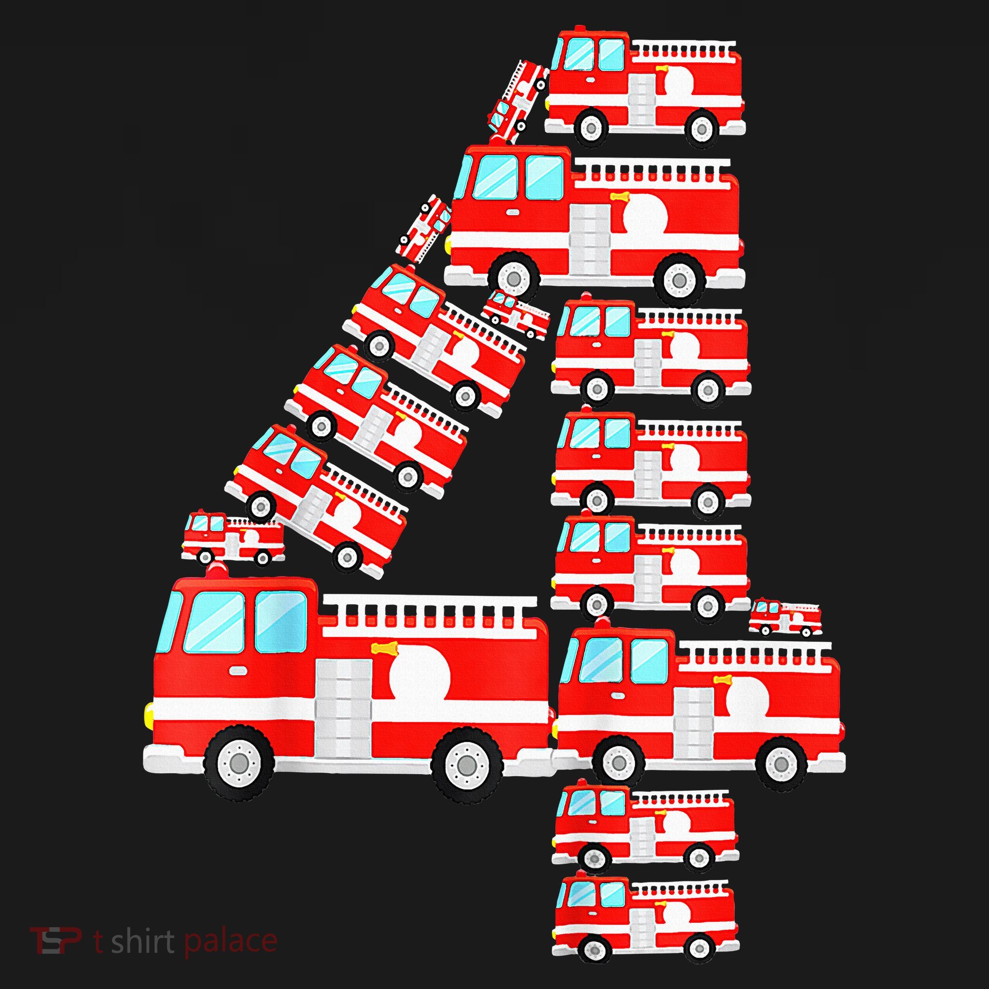 Fire Truck 4th Birthday Boy 4 Year Old Firefighter Kids T-Shirt
