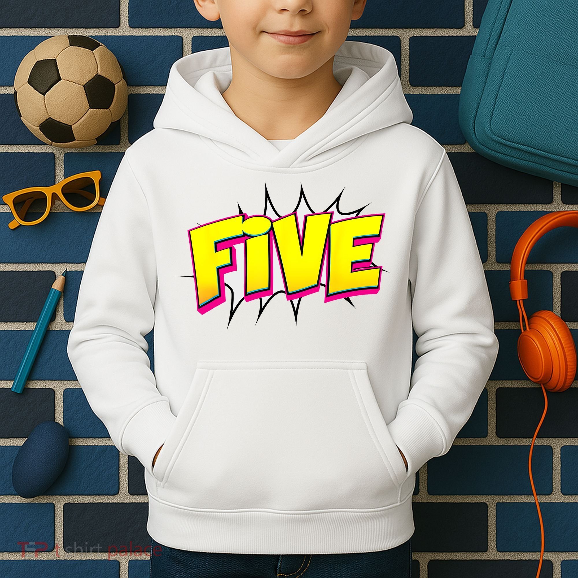 Five Text 5 Year Old Gift 5th Birthday Fifth Boy Kids Hoodie
