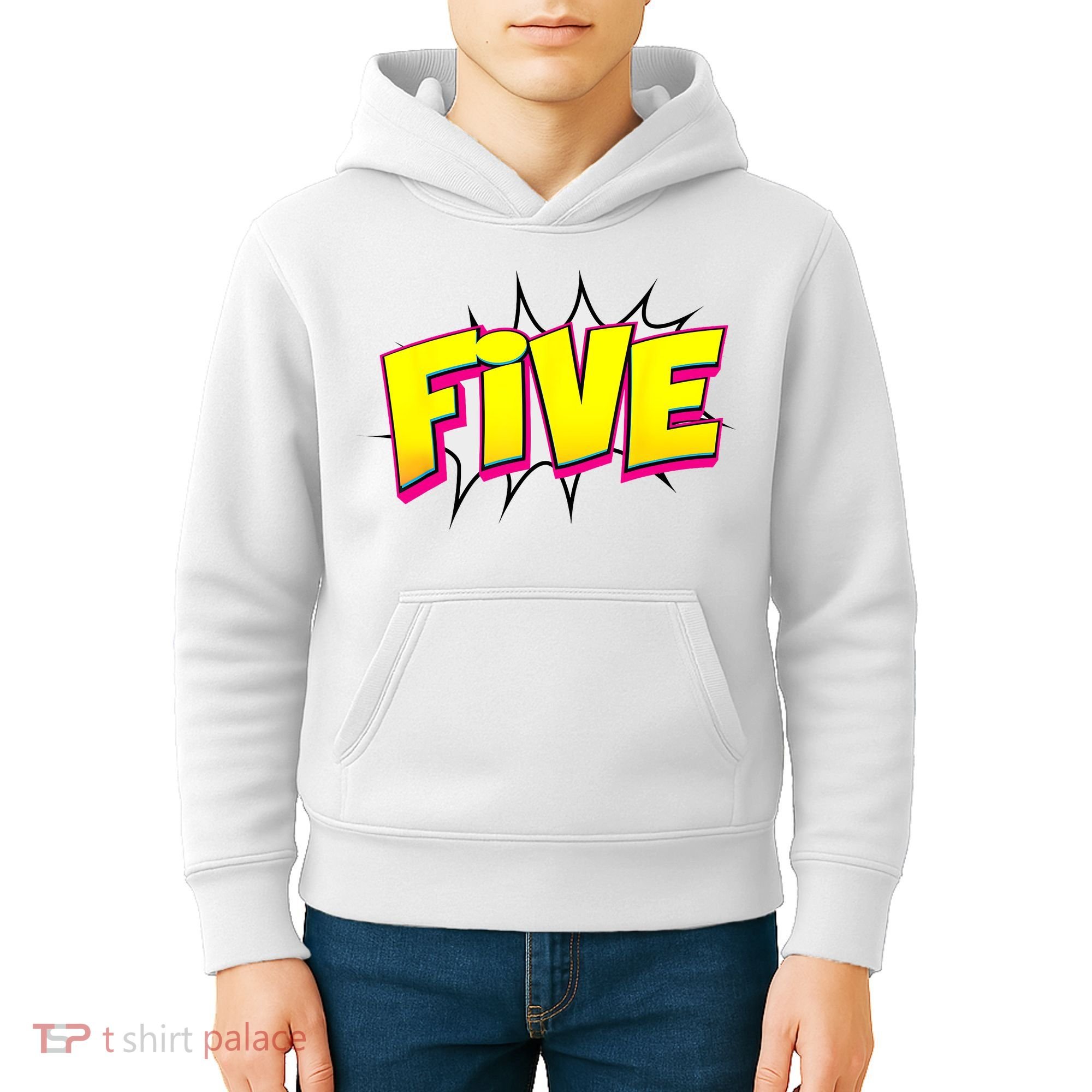 Five Text 5 Year Old Gift 5th Birthday Fifth Boy Kids Hoodie
