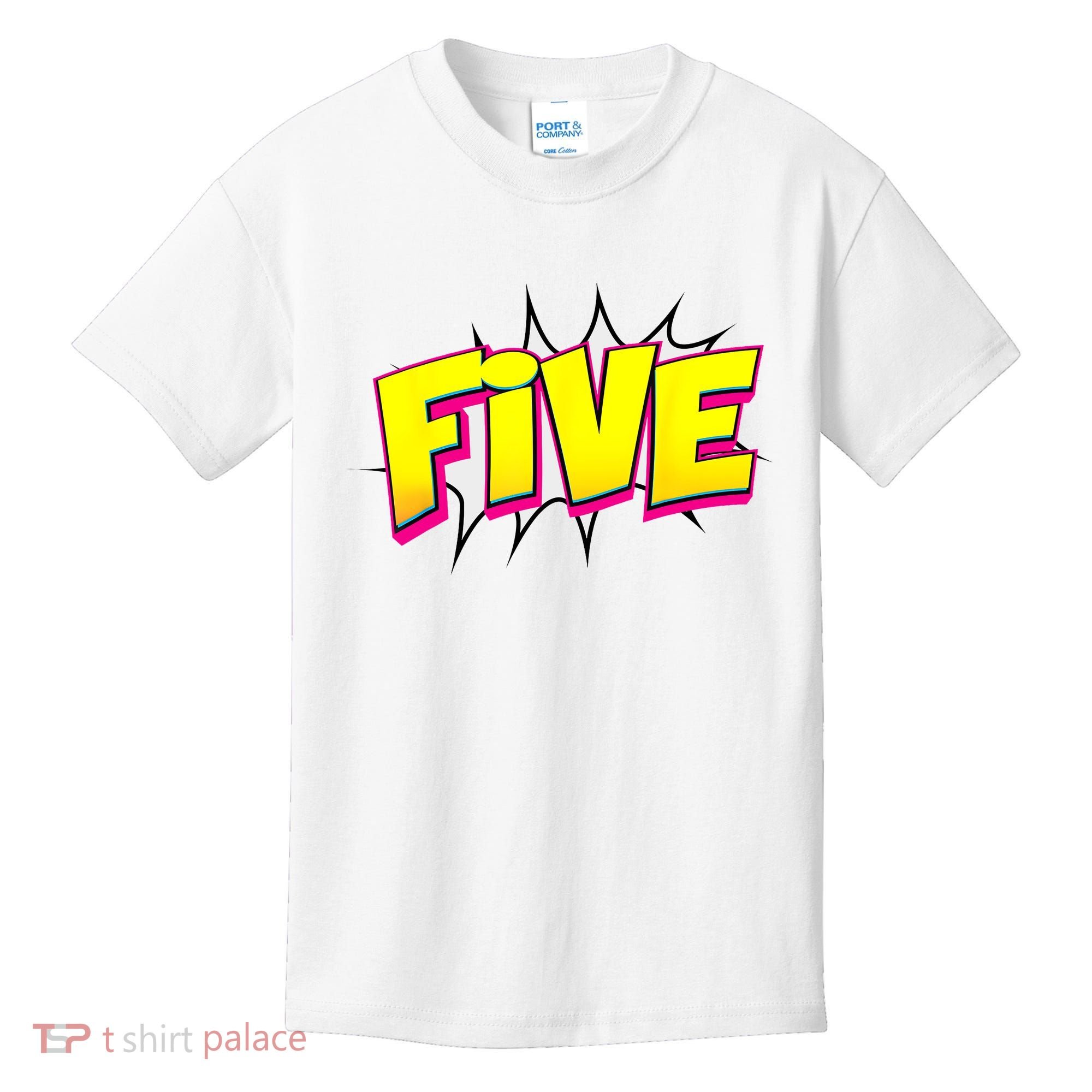 Five Text 5 Year Old Gift 5th Birthday Fifth Boy Kids T-Shirt