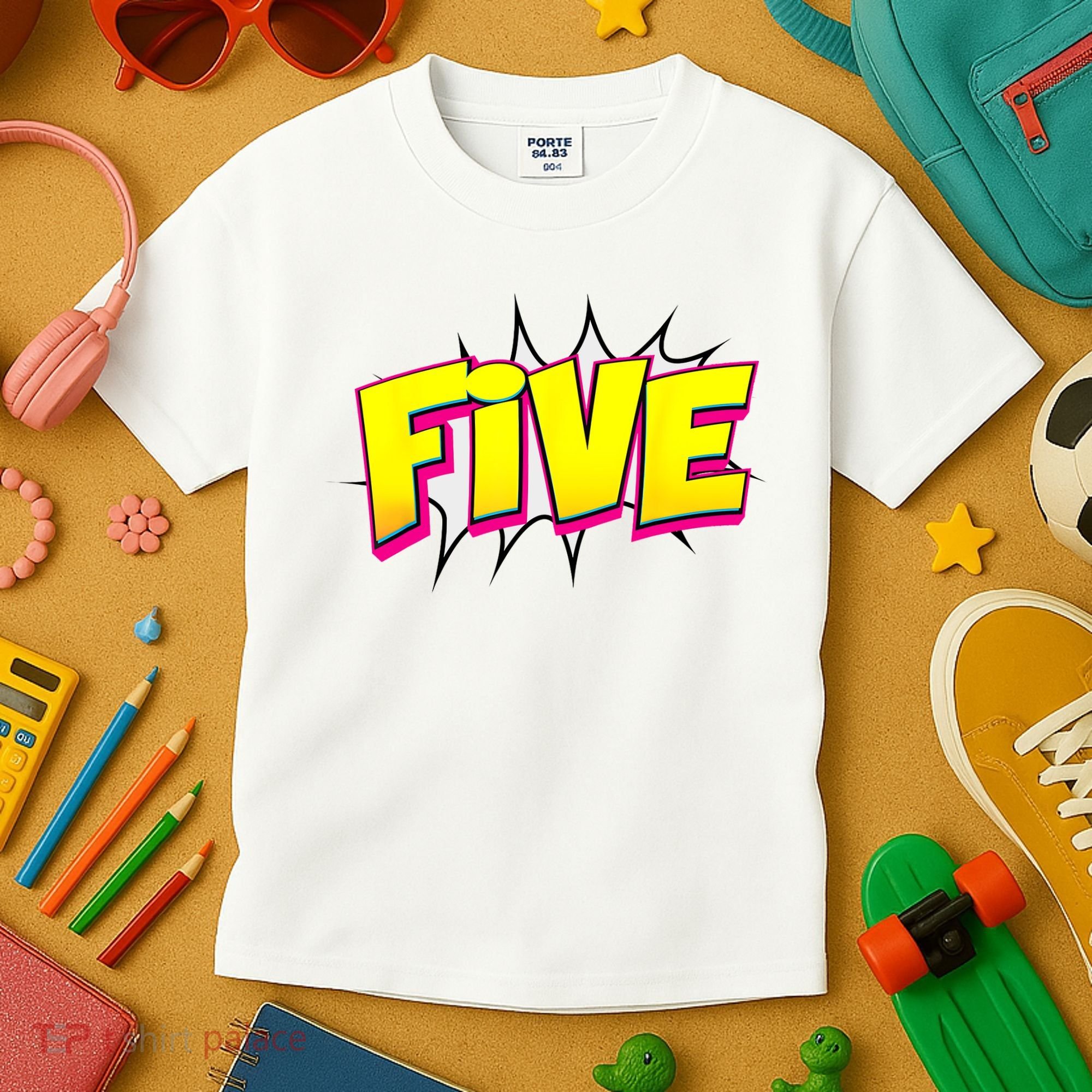 Five Text 5 Year Old Gift 5th Birthday Fifth Boy Kids T-Shirt