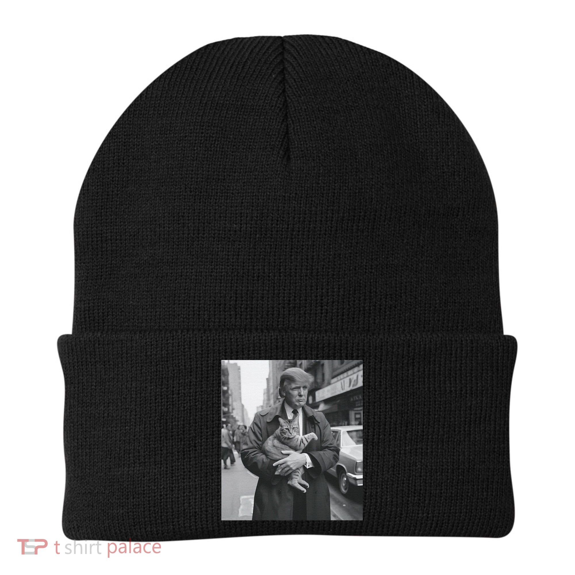 Funny Trump And Cat Funny Political  Beanie