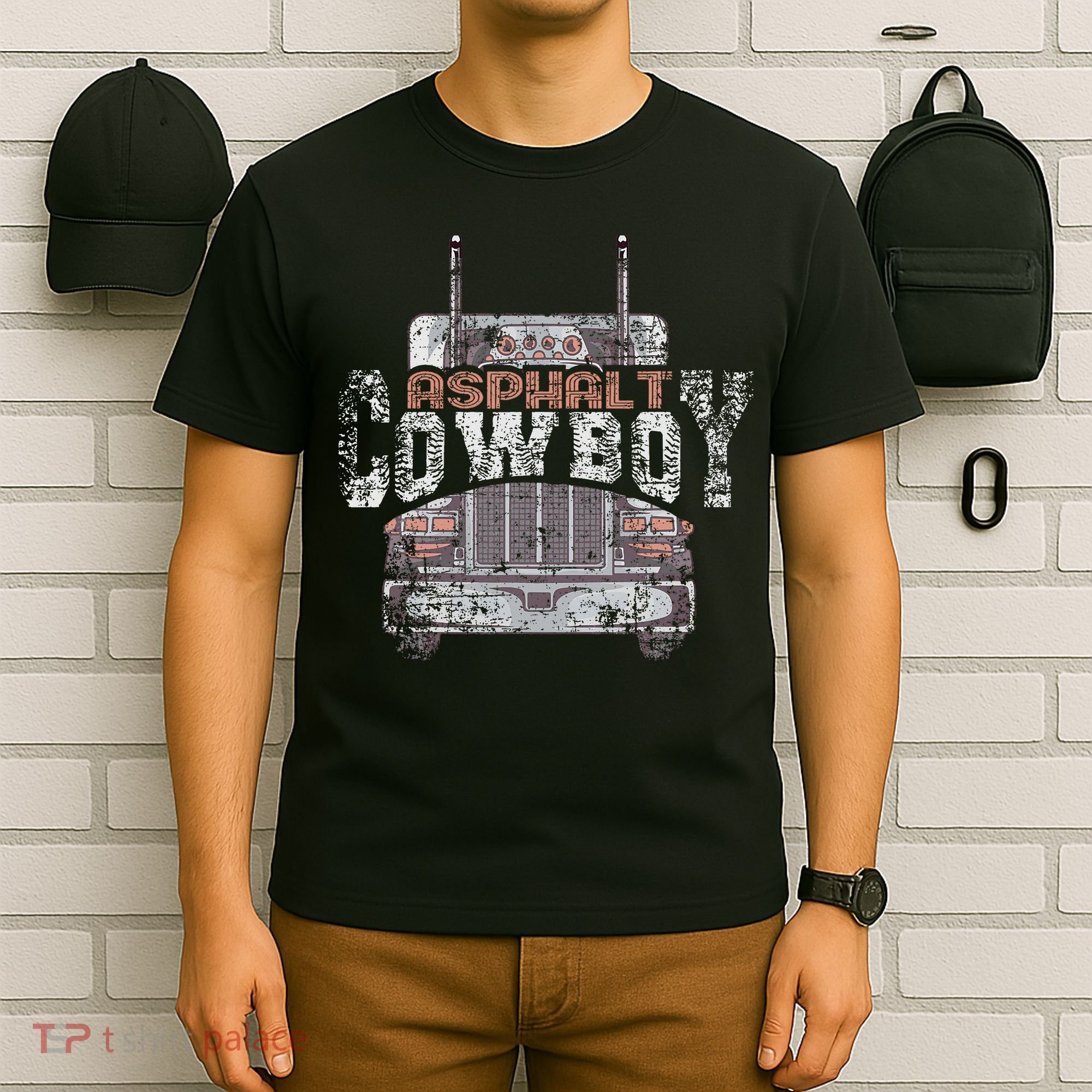 Funny Trucker Asphalt Cowboy Cool Truck Driver T-Shirt