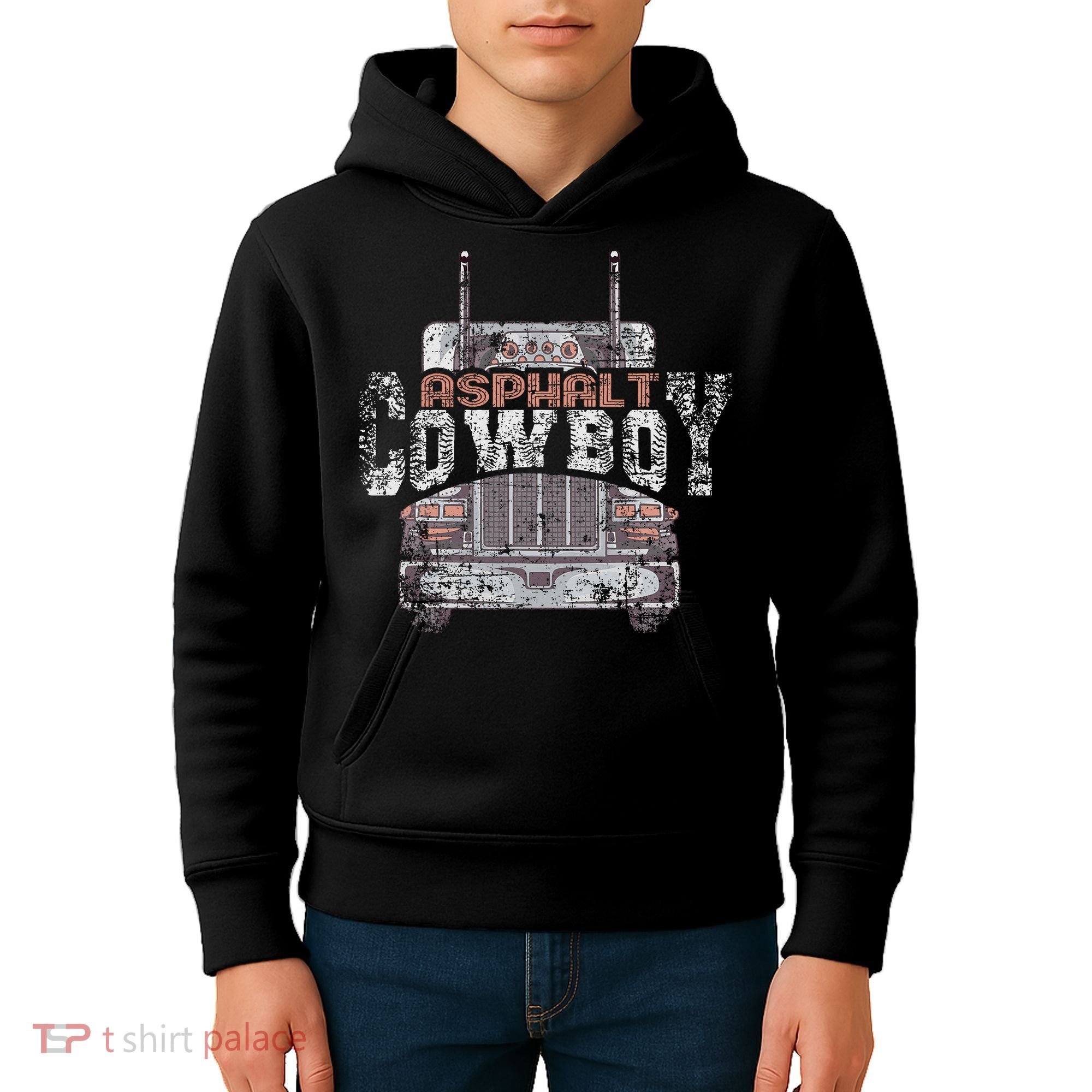 Funny Trucker Asphalt Cowboy Cool Truck Driver Kids Hoodie