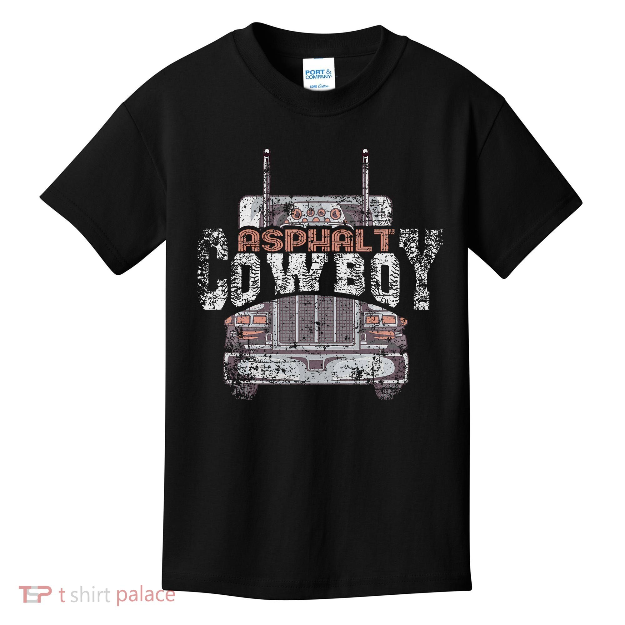 Funny Trucker Asphalt Cowboy Cool Truck Driver Kids T-Shirt