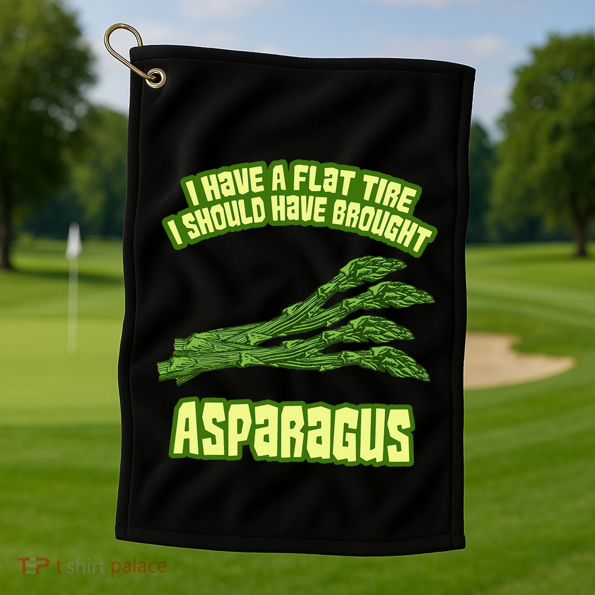 Flat Tire Asparagus Vegan Vegetarian Vegetables Funny Golf Towel