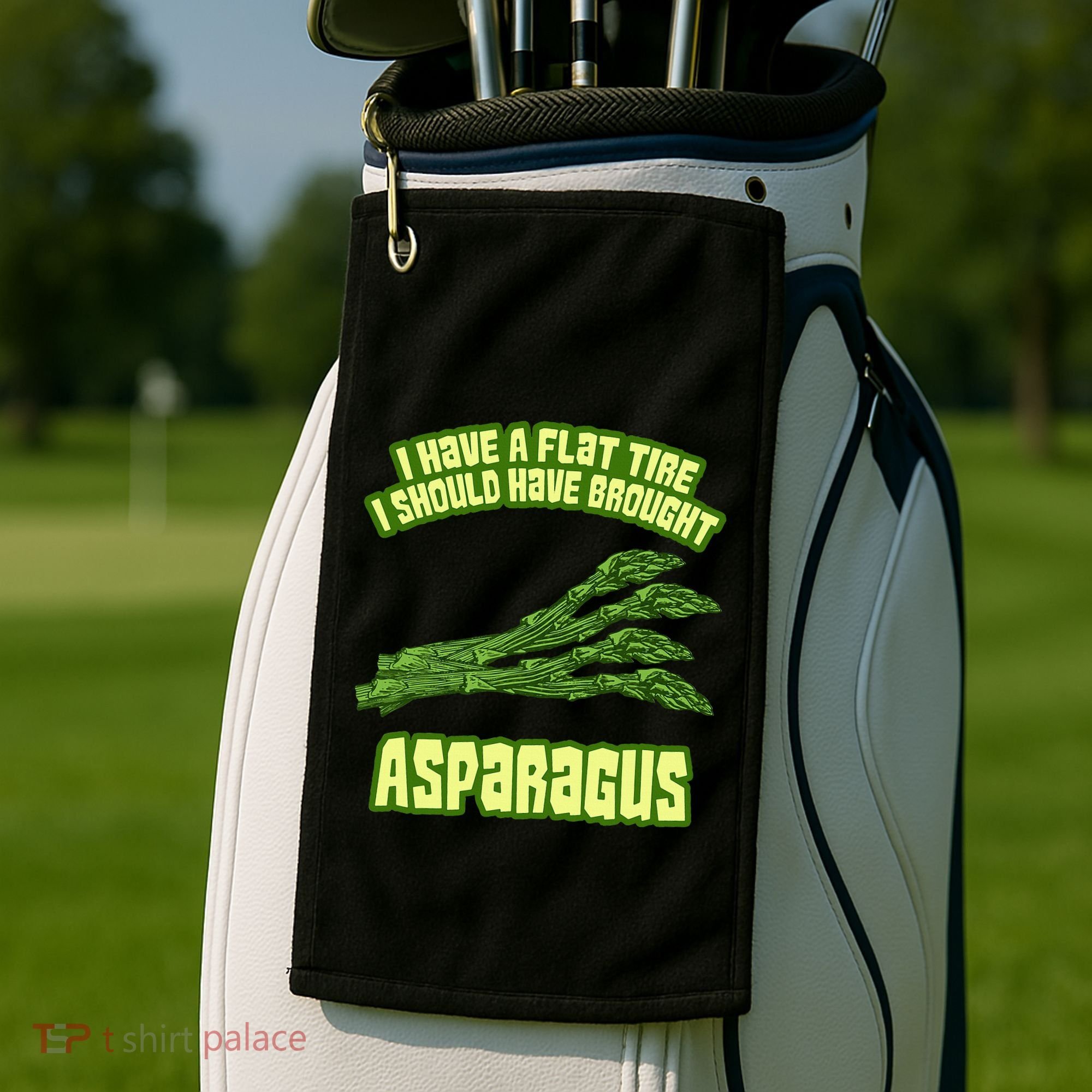 Flat Tire Asparagus Vegan Vegetarian Vegetables Funny Golf Towel