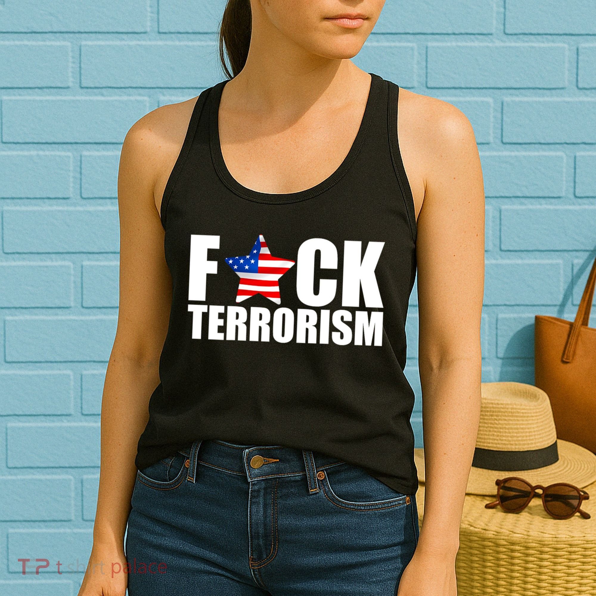 Fuck Terrorists! American Flag Star Women's Tank Top