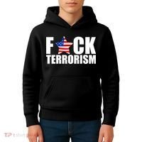 Fuck Terrorists! American Flag Star Kids Hoodie thumb 4