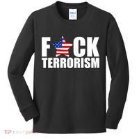 Fuck Terrorists! American Flag Star Kids Long Sleeve Shirt thumb 0
