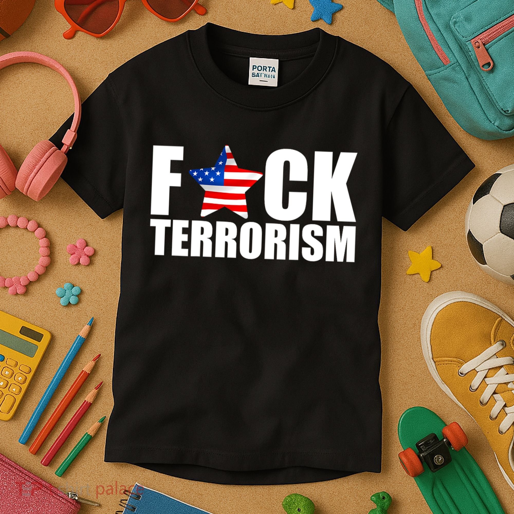 Fuck Terrorists! American Flag Star Kids T-Shirt