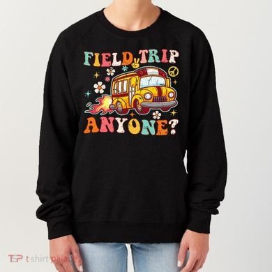 Field Trip Anyone Groovy School Bus Driver Yellow Bus Women's Sweatshirt