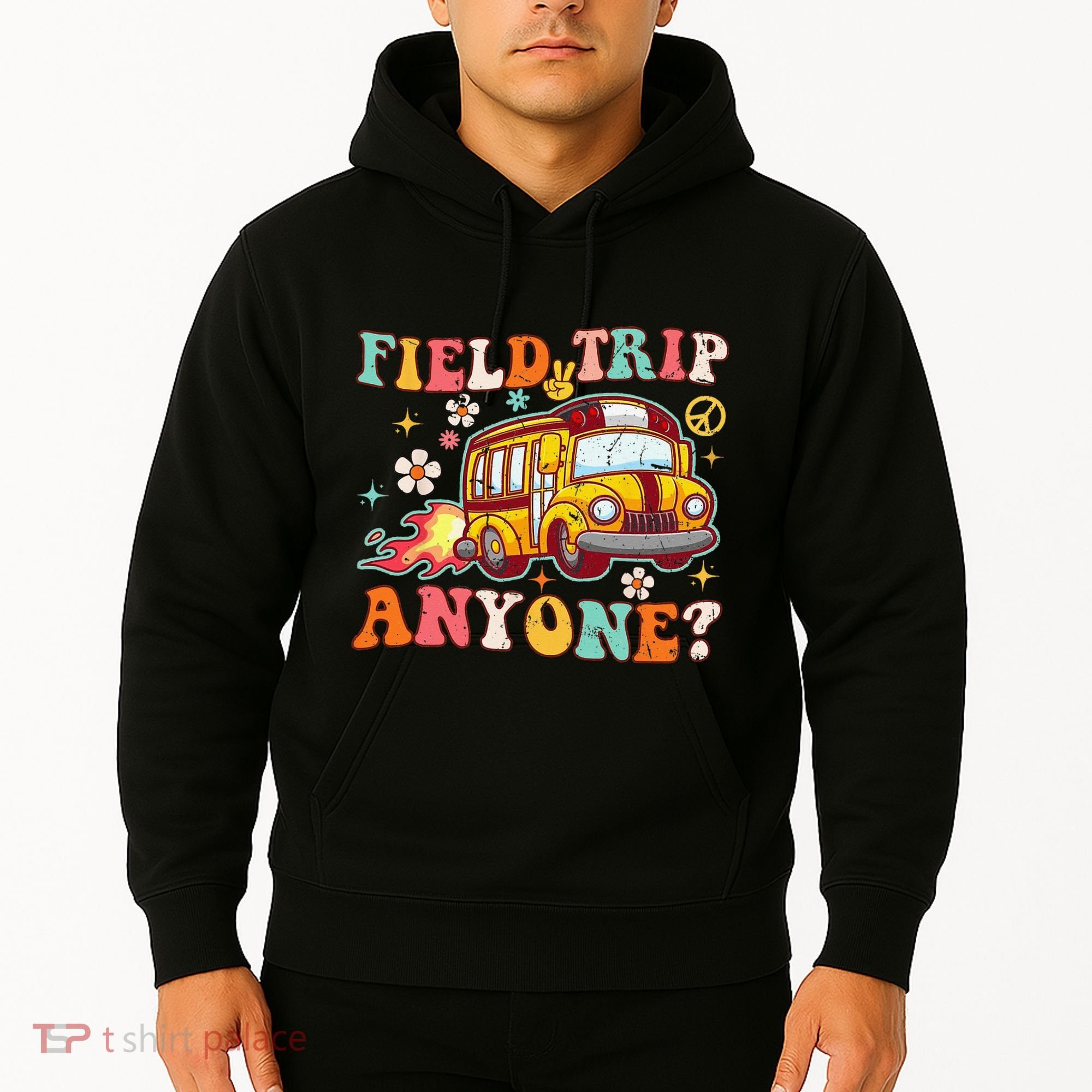 Field Trip Anyone Groovy School Bus Driver Yellow Bus Hoodie