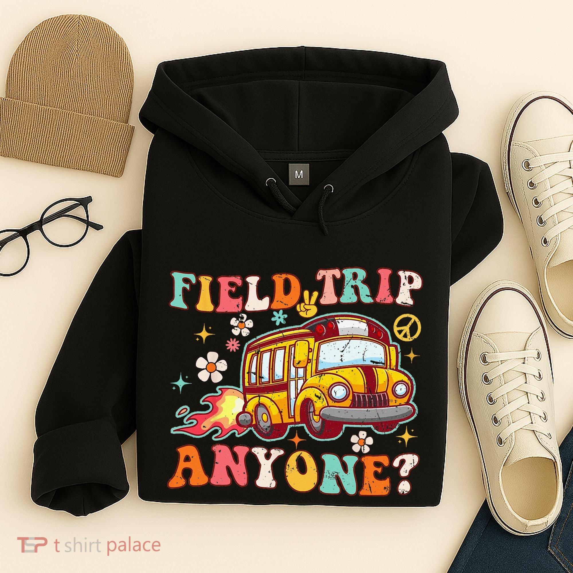 Field Trip Anyone Groovy School Bus Driver Yellow Bus Hoodie