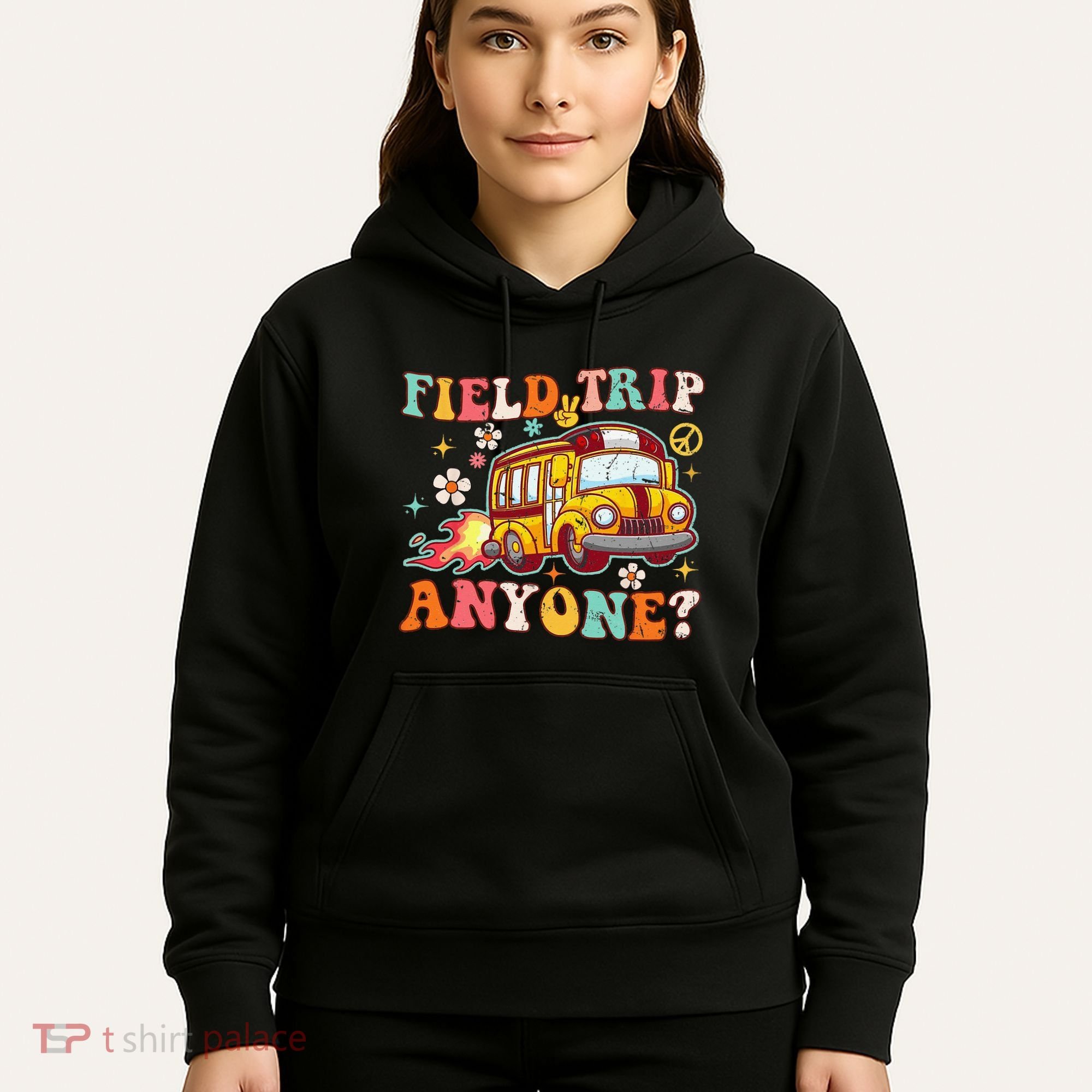 Field Trip Anyone Groovy School Bus Driver Yellow Bus Hoodie