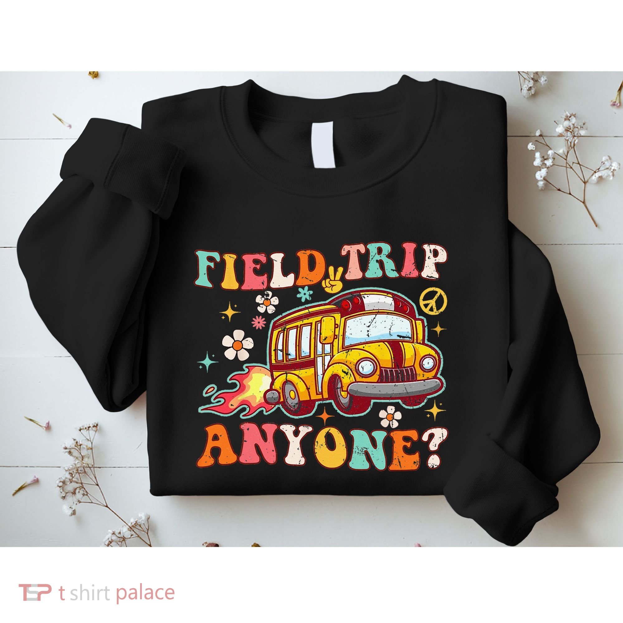 Field Trip Anyone Groovy School Bus Driver Yellow Bus Sweatshirt