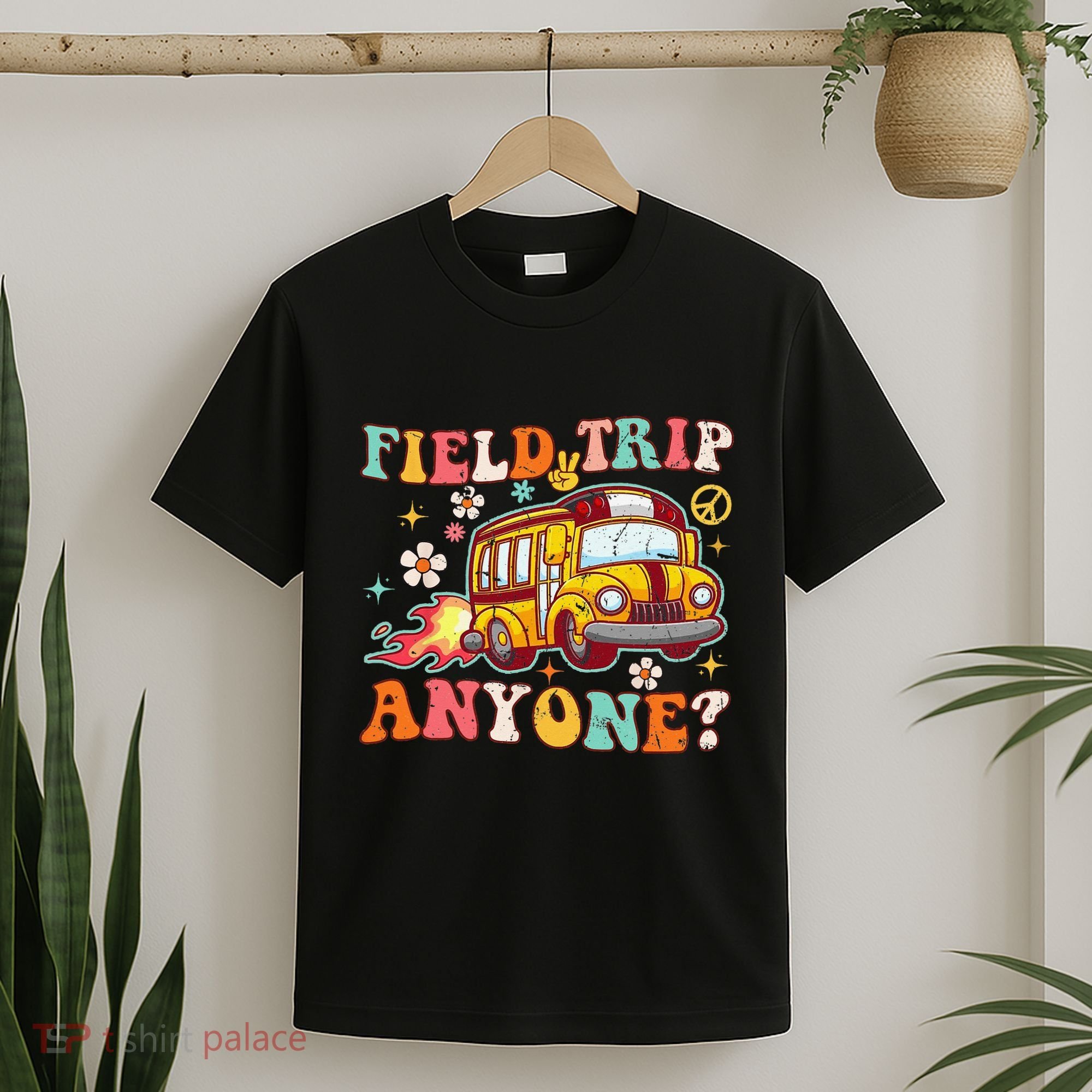 Field Trip Anyone Groovy School Bus Driver Yellow Bus T-Shirt
