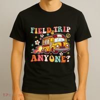 Field Trip Anyone Groovy School Bus Driver Yellow Bus T-Shirt thumb 3