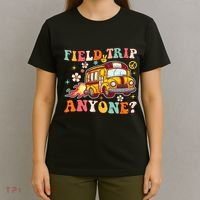 Field Trip Anyone Groovy School Bus Driver Yellow Bus T-Shirt thumb 4