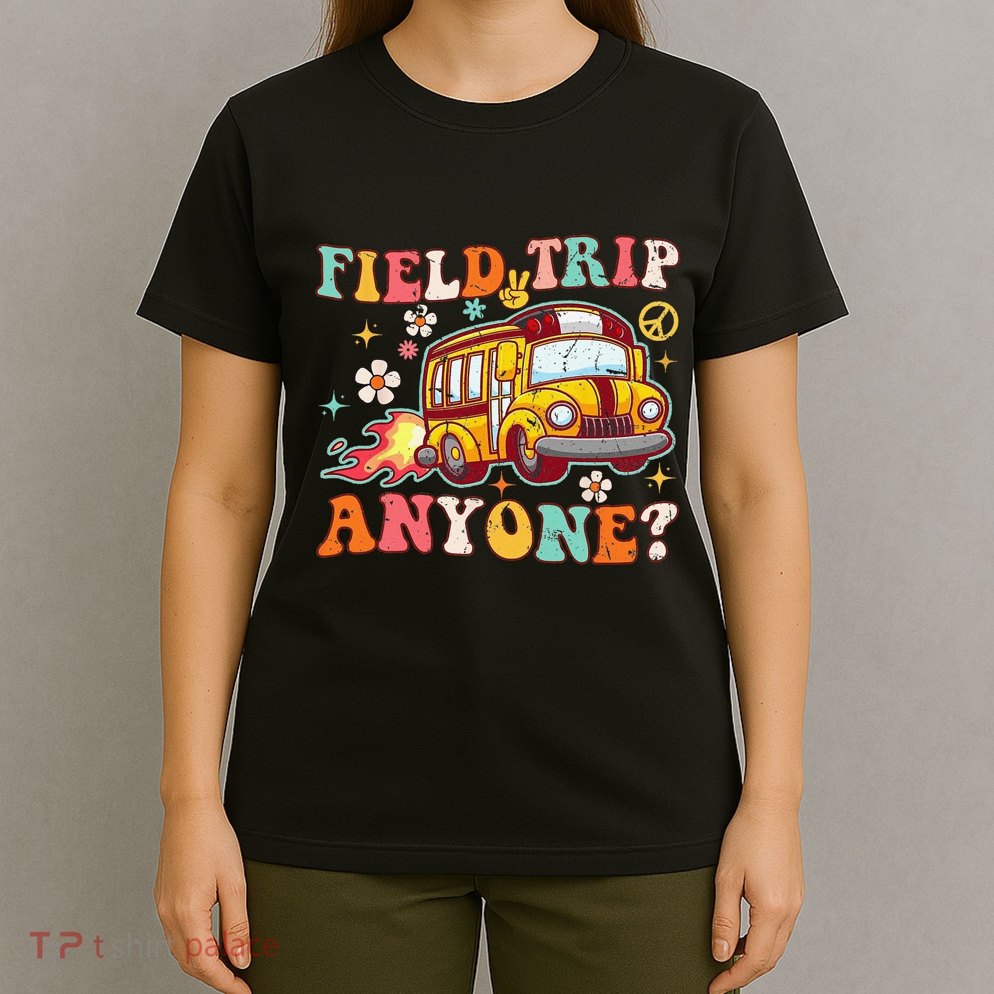 Field Trip Anyone Groovy School Bus Driver Yellow Bus T-Shirt