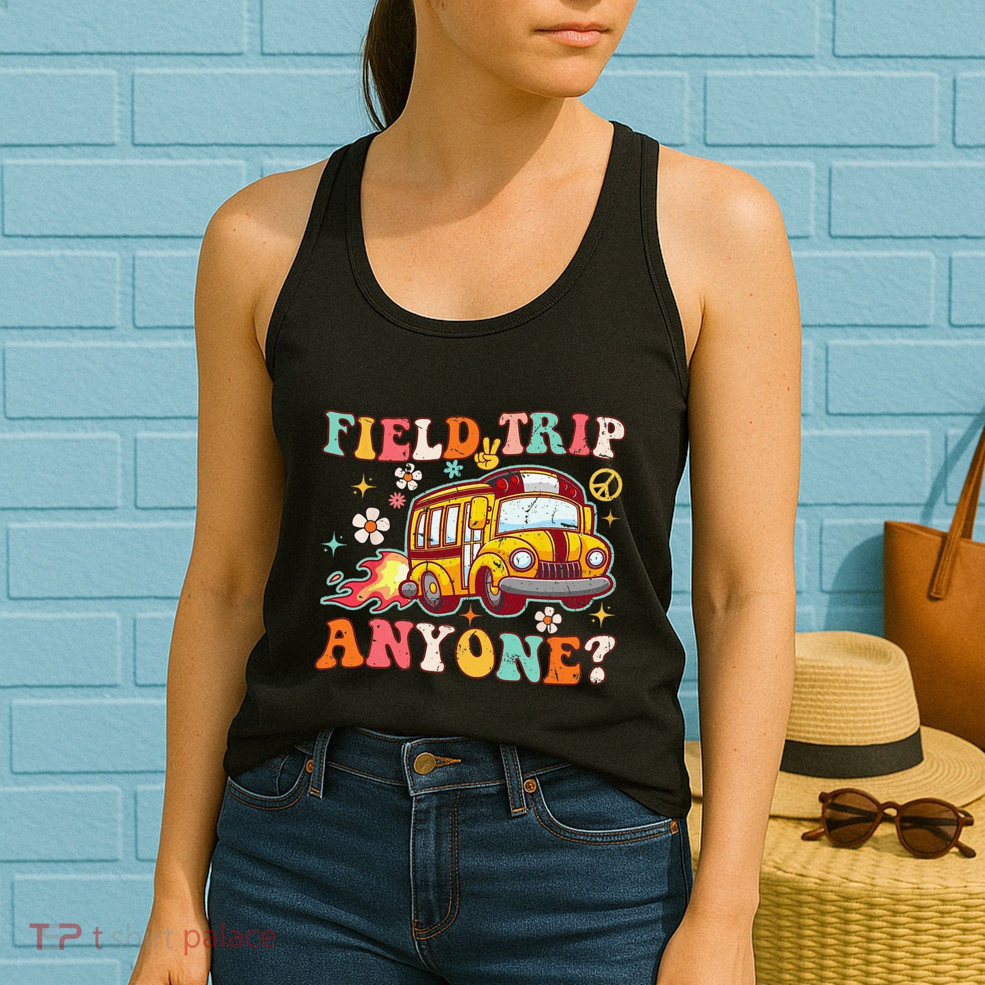 Field Trip Anyone Groovy School Bus Driver Yellow Bus Women's Tank Top