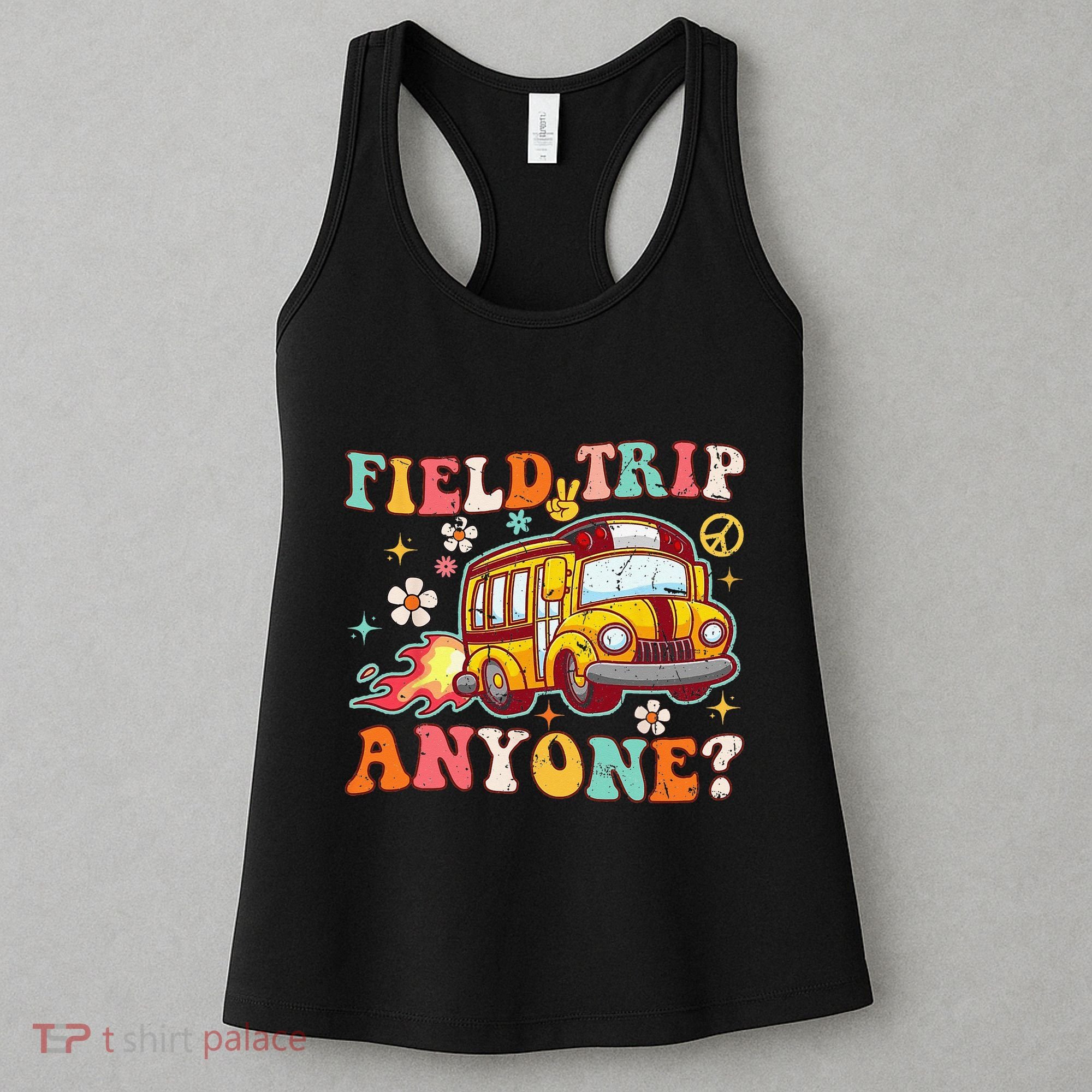 Field Trip Anyone Groovy School Bus Driver Yellow Bus Women's Tank Top