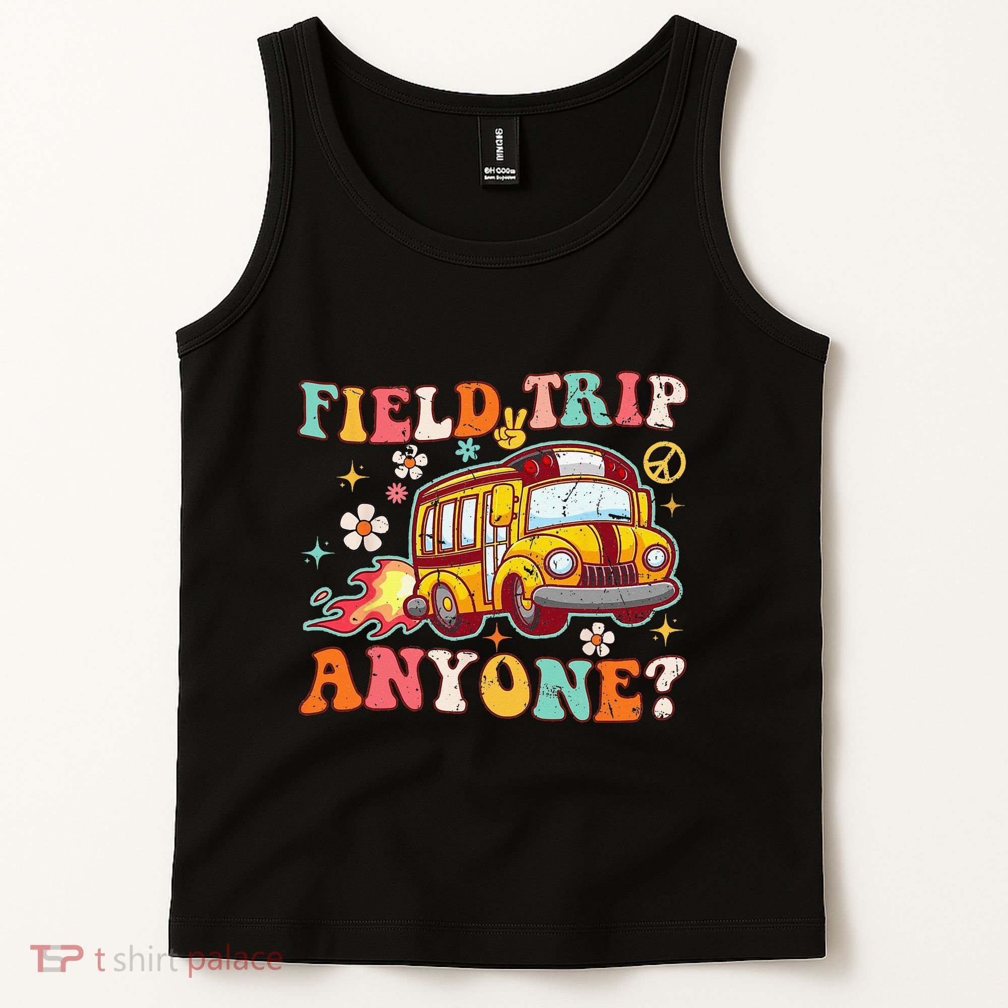 Field Trip Anyone Groovy School Bus Driver Yellow Bus Tank Top