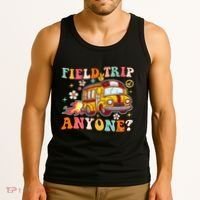 Field Trip Anyone Groovy School Bus Driver Yellow Bus Tank Top thumb 3