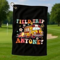 Field Trip Anyone Groovy School Bus Driver Yellow Bus Golf Towel thumb 1