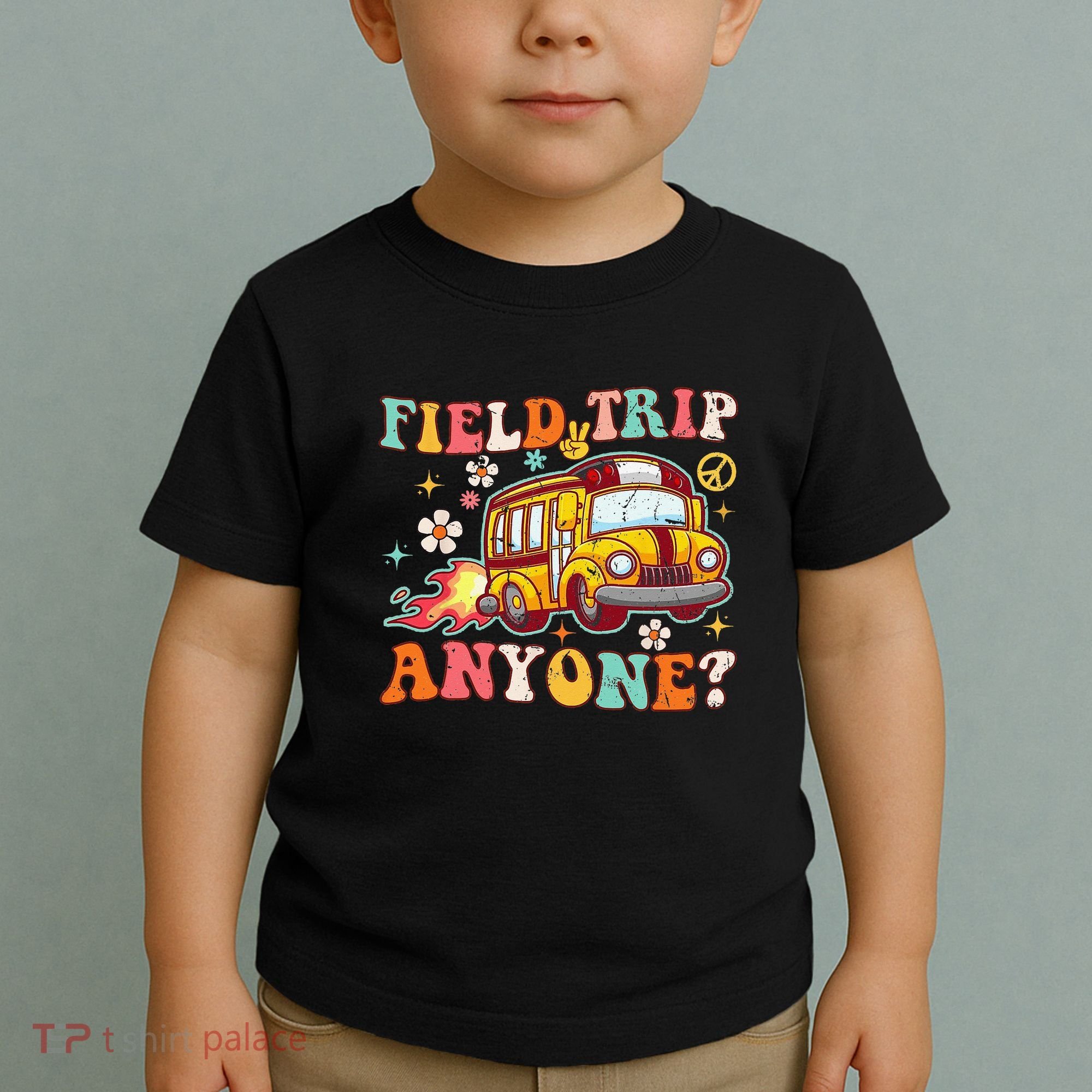 Field Trip Anyone Groovy School Bus Driver Yellow Bus Toddler T-Shirt