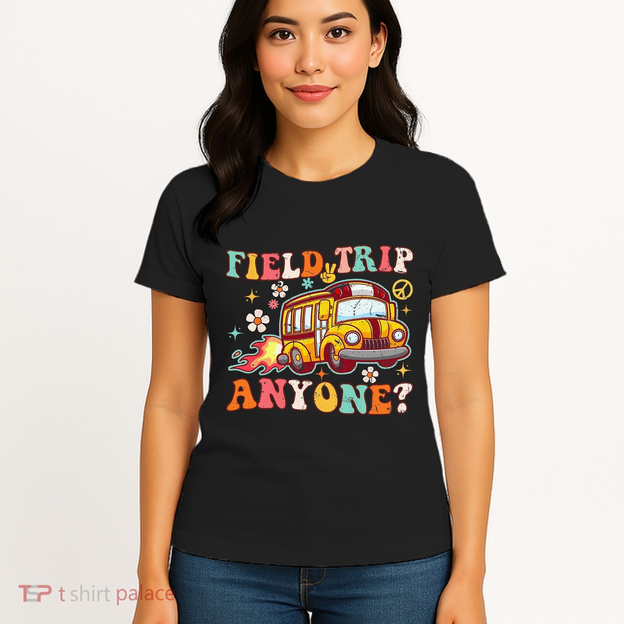 Field Trip Anyone Groovy School Bus Driver Yellow Bus Women's T-Shirt