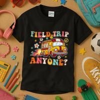 Field Trip Anyone Groovy School Bus Driver Yellow Bus Kids T-Shirt thumb 3