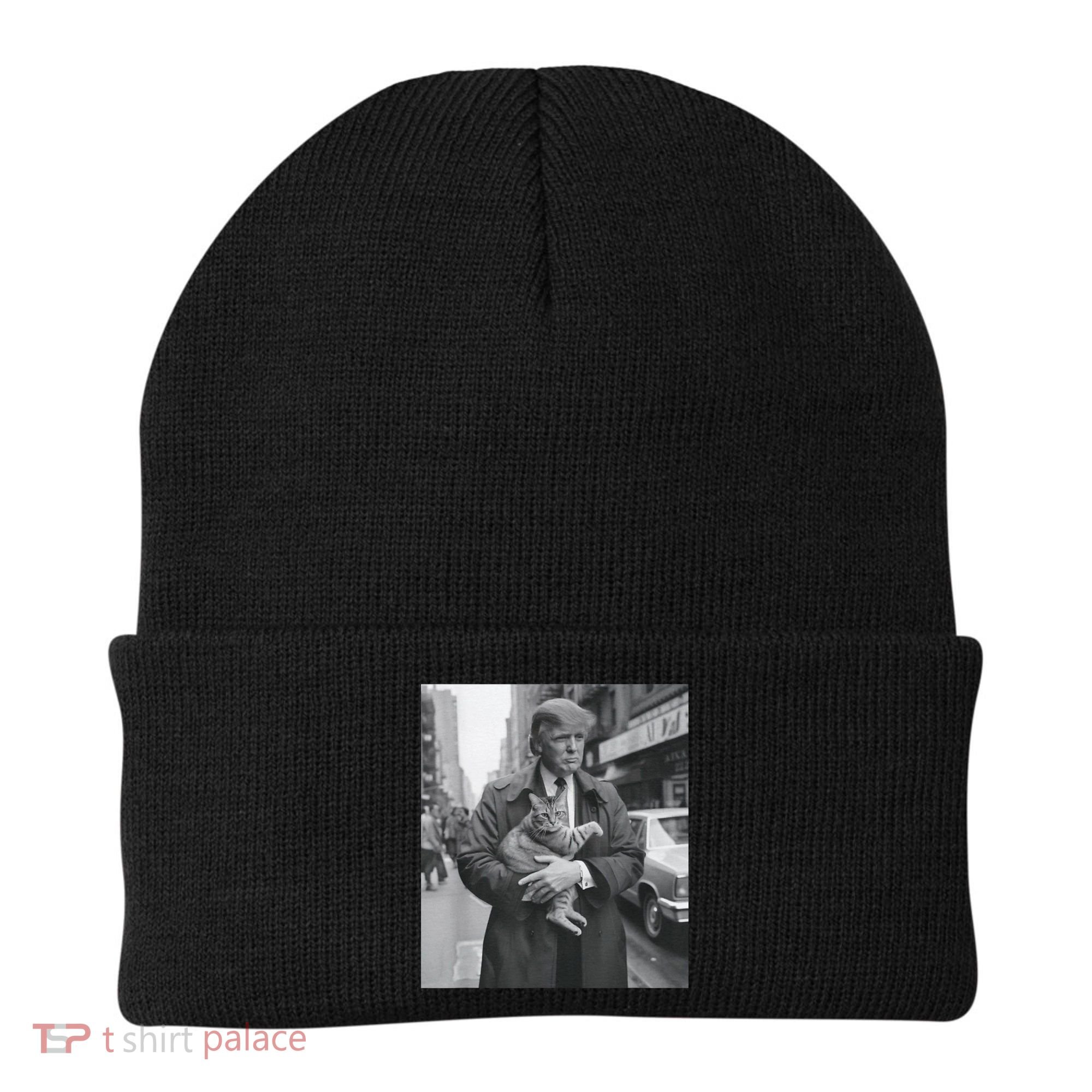 Funny Trump And Cat Funny Political Beanie