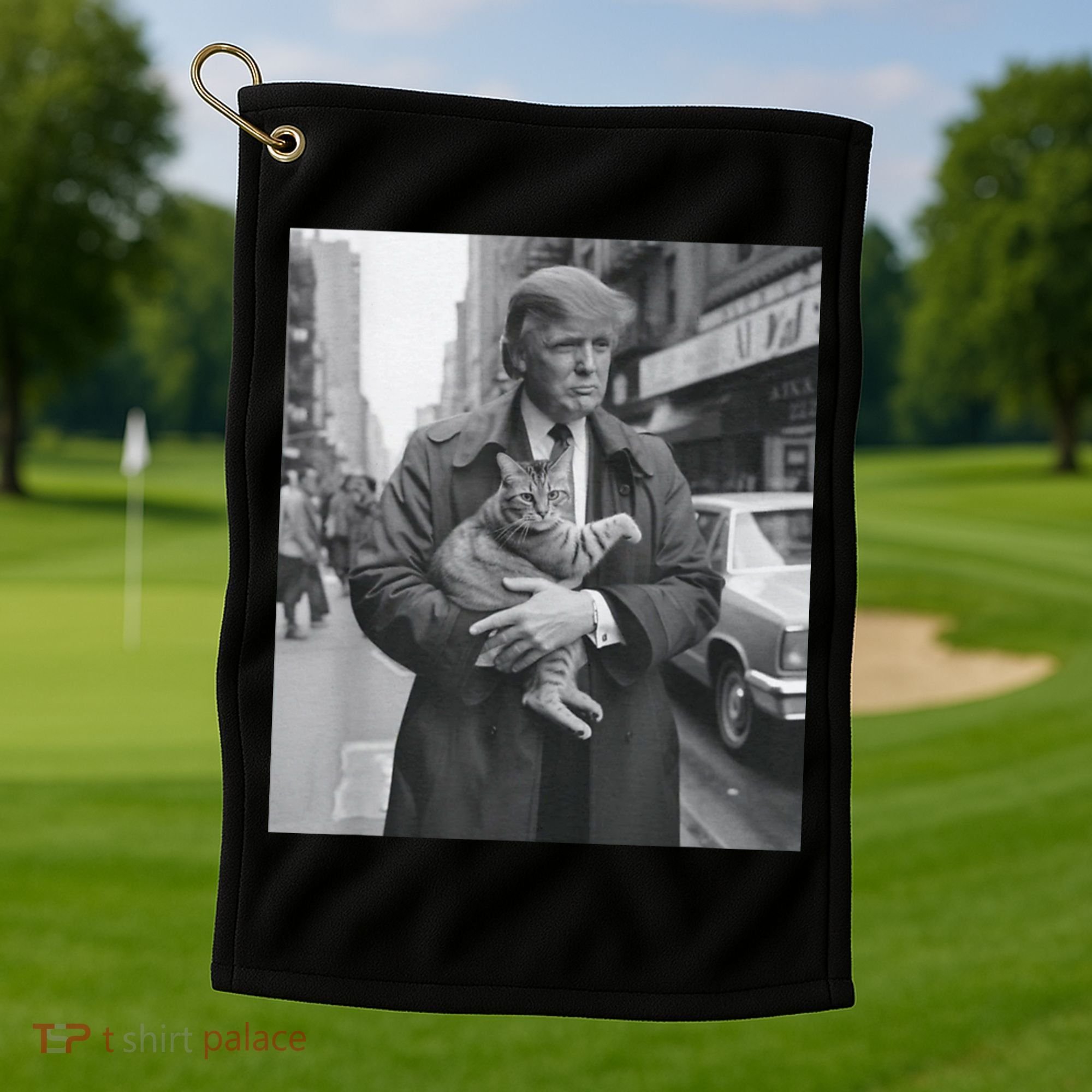 Funny Trump And Cat Funny Political Golf Towel
