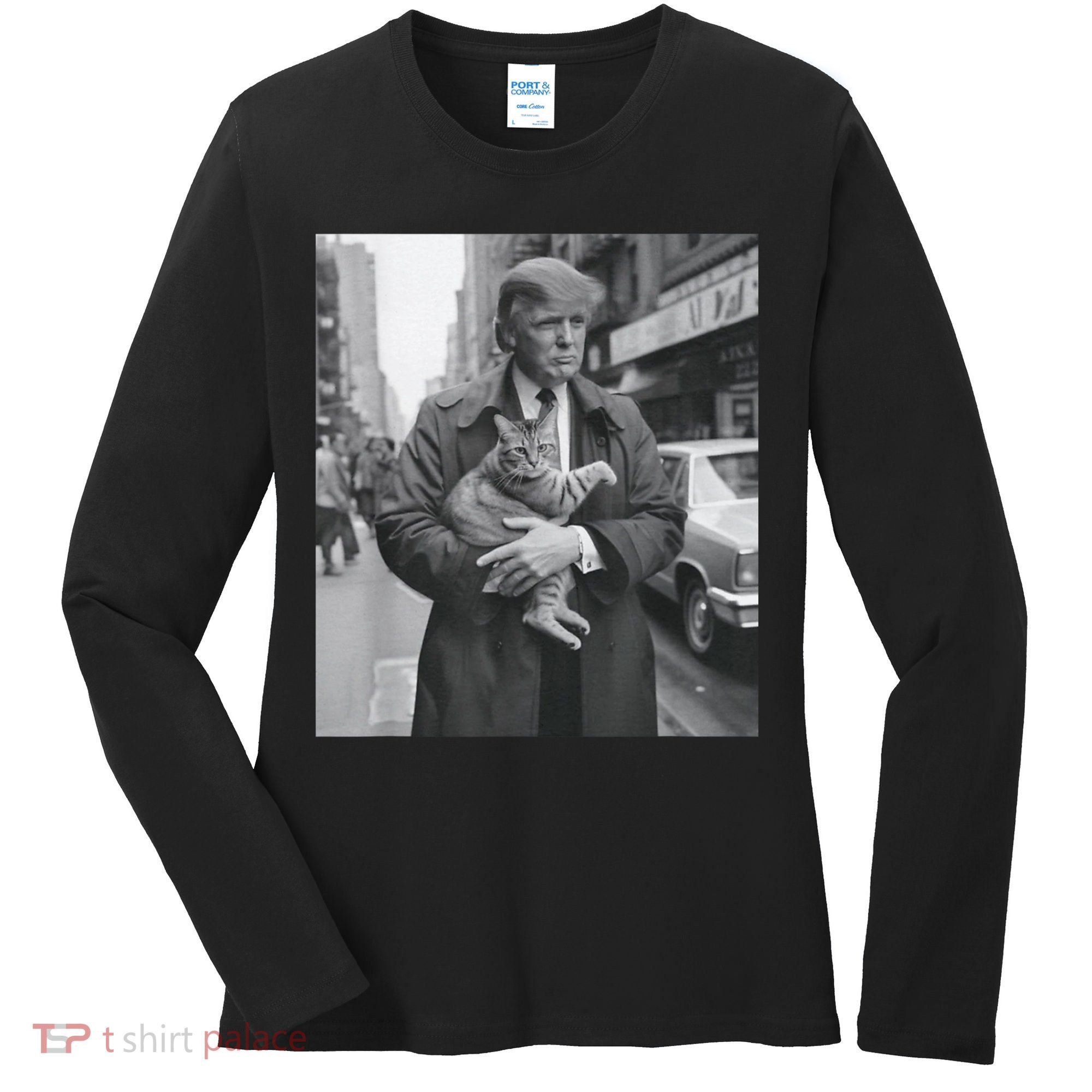 Funny Trump And Cat Funny Political Women's Long Sleeve Shirt