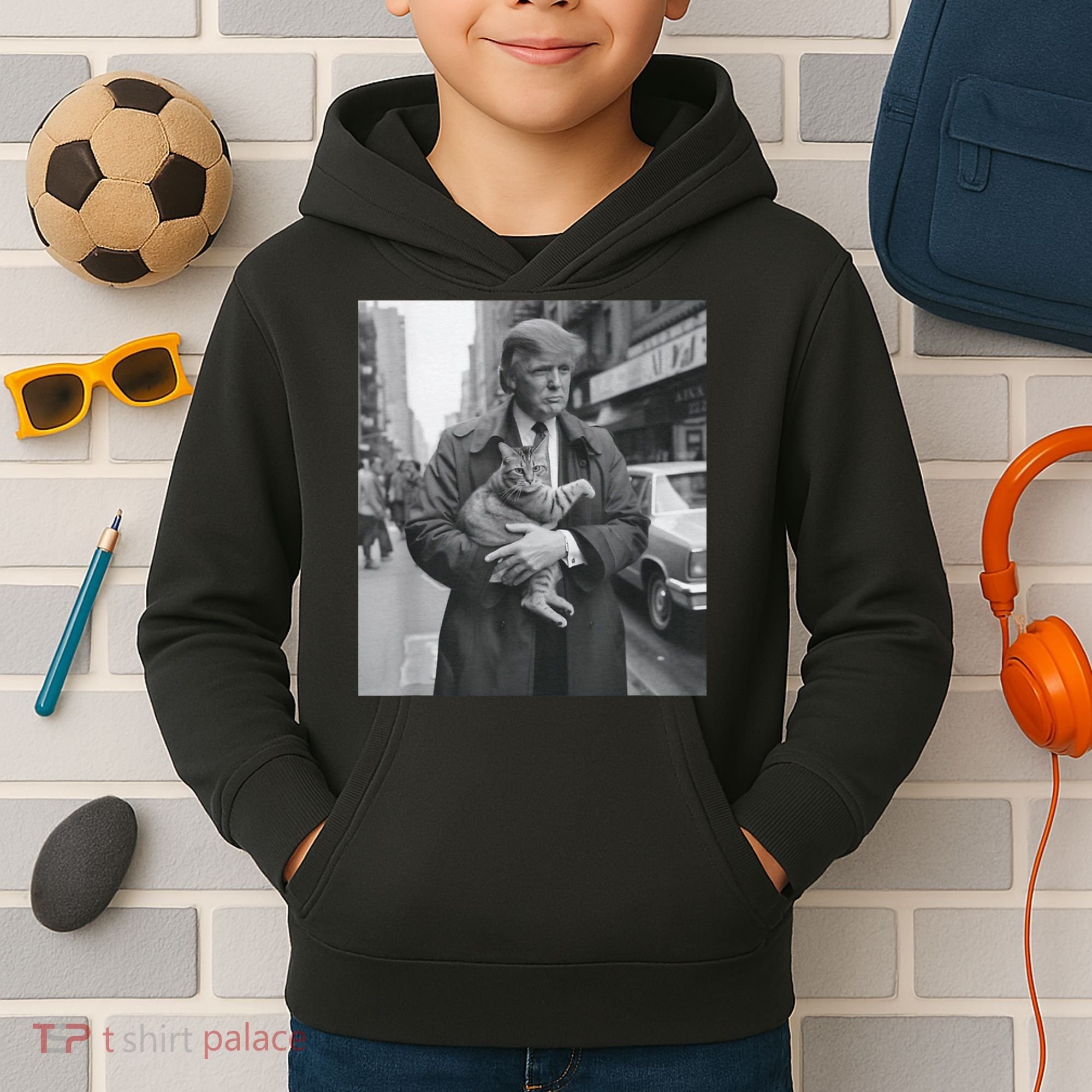 Funny Trump And Cat Funny Political Kids Hoodie
