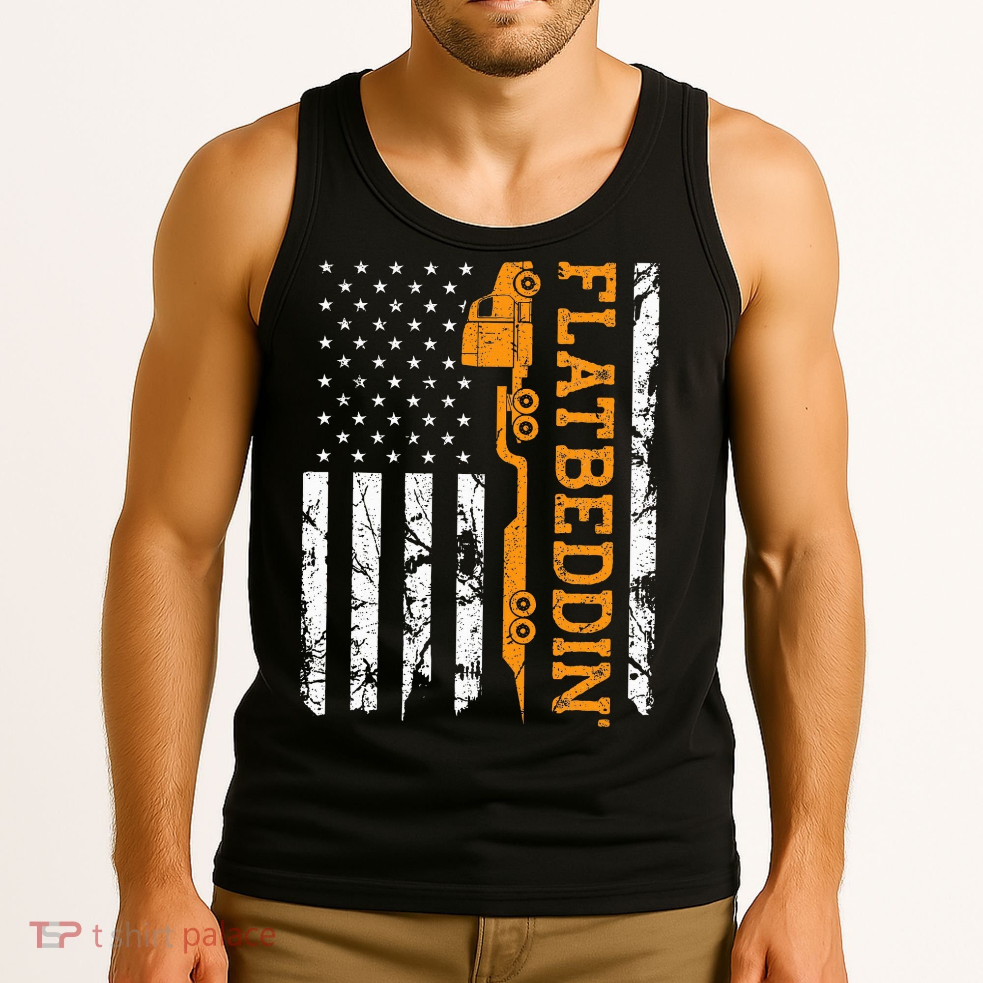 Flatbedder Truck American Flag Patriotic Flatbed Trucker Tank Top