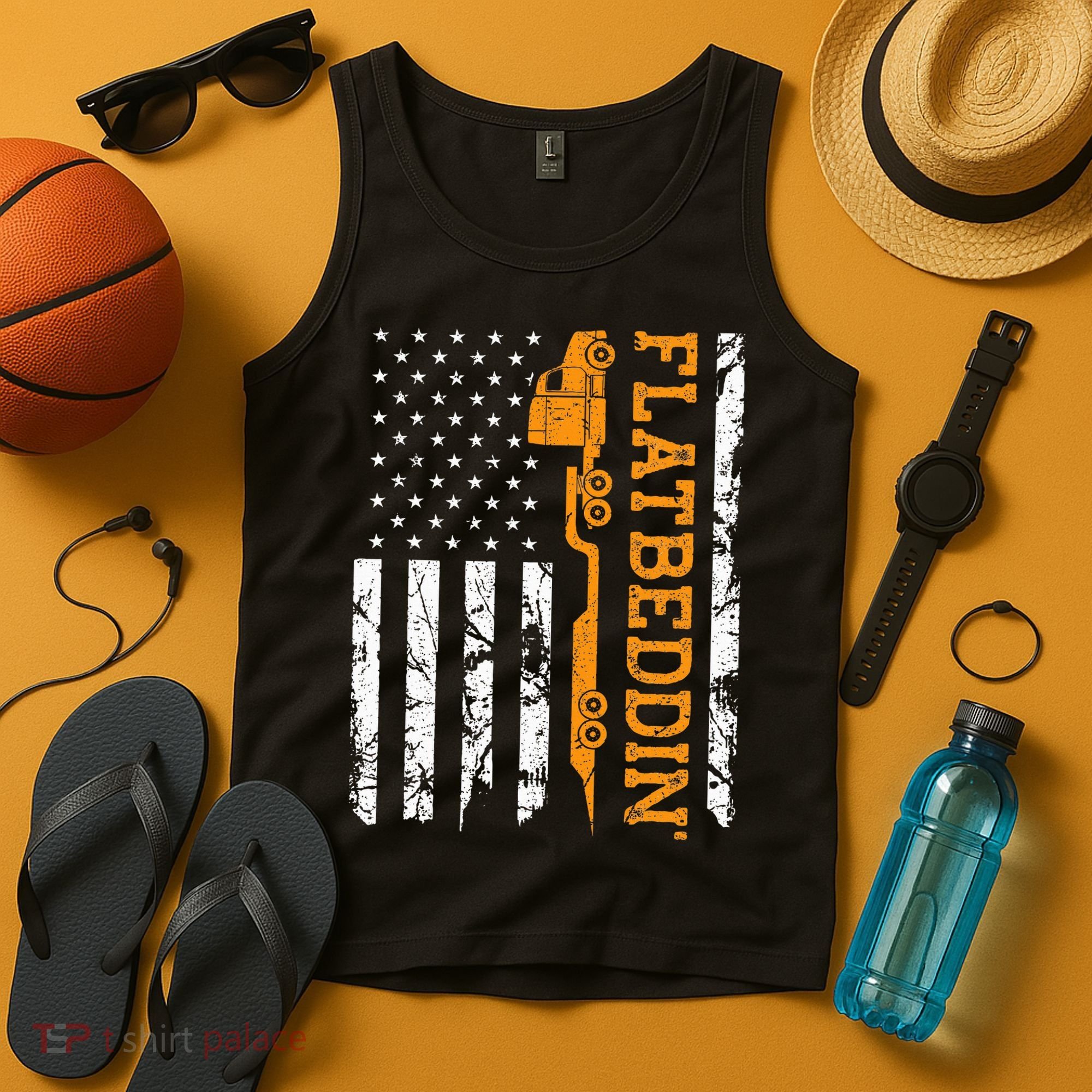 Flatbedder Truck American Flag Patriotic Flatbed Trucker Tank Top
