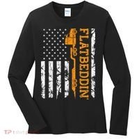 Flatbedder Truck American Flag Patriotic Flatbed Trucker Women's Long Sleeve Shirt thumb 0