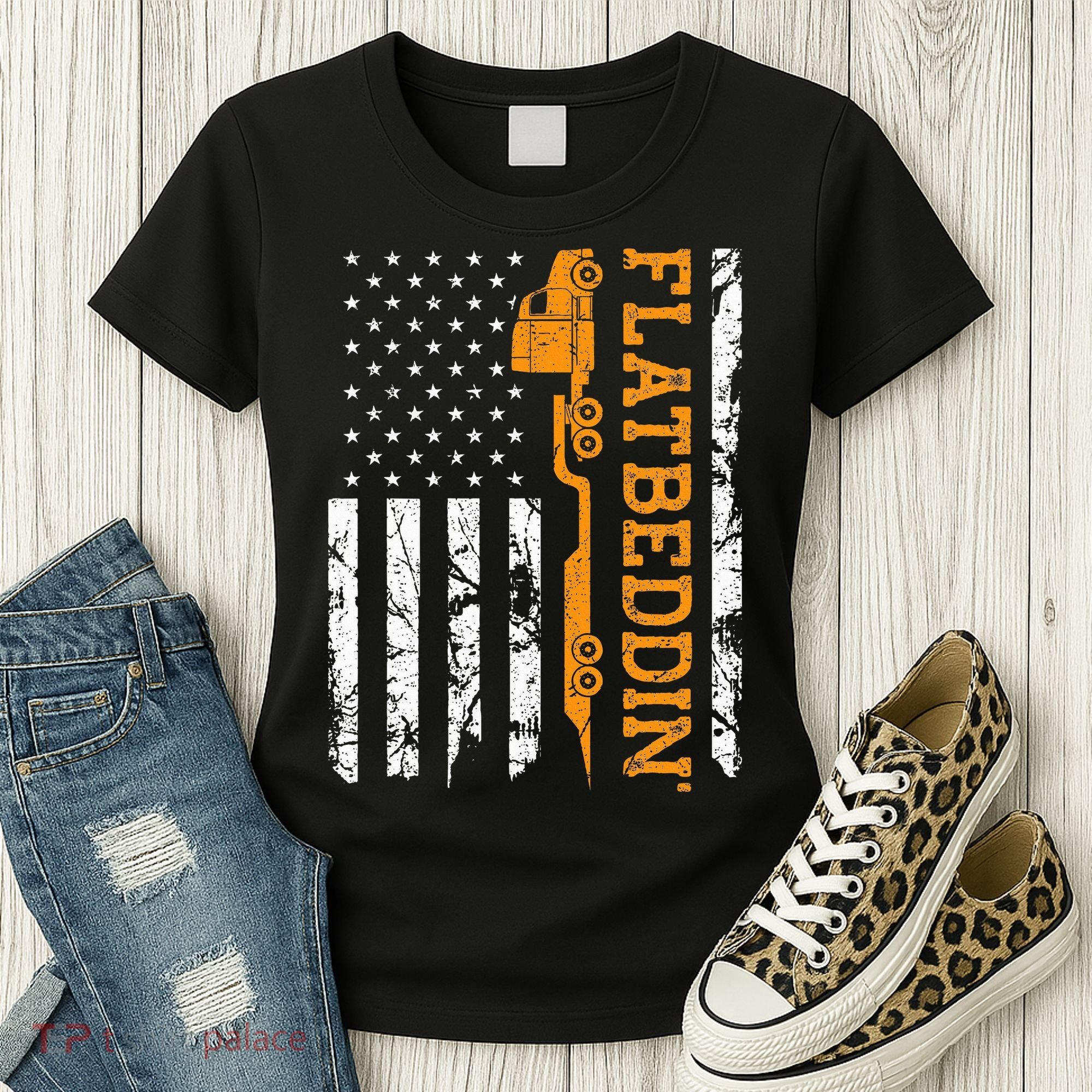 Flatbedder Truck American Flag Patriotic Flatbed Trucker Women's T-Shirt