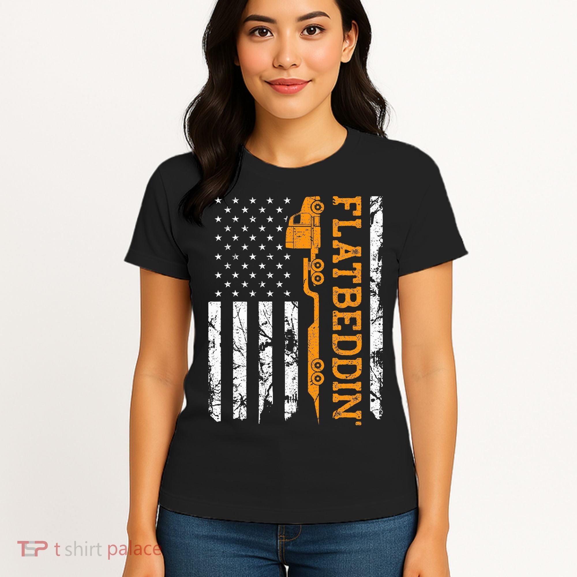 Flatbedder Truck American Flag Patriotic Flatbed Trucker Women's T-Shirt
